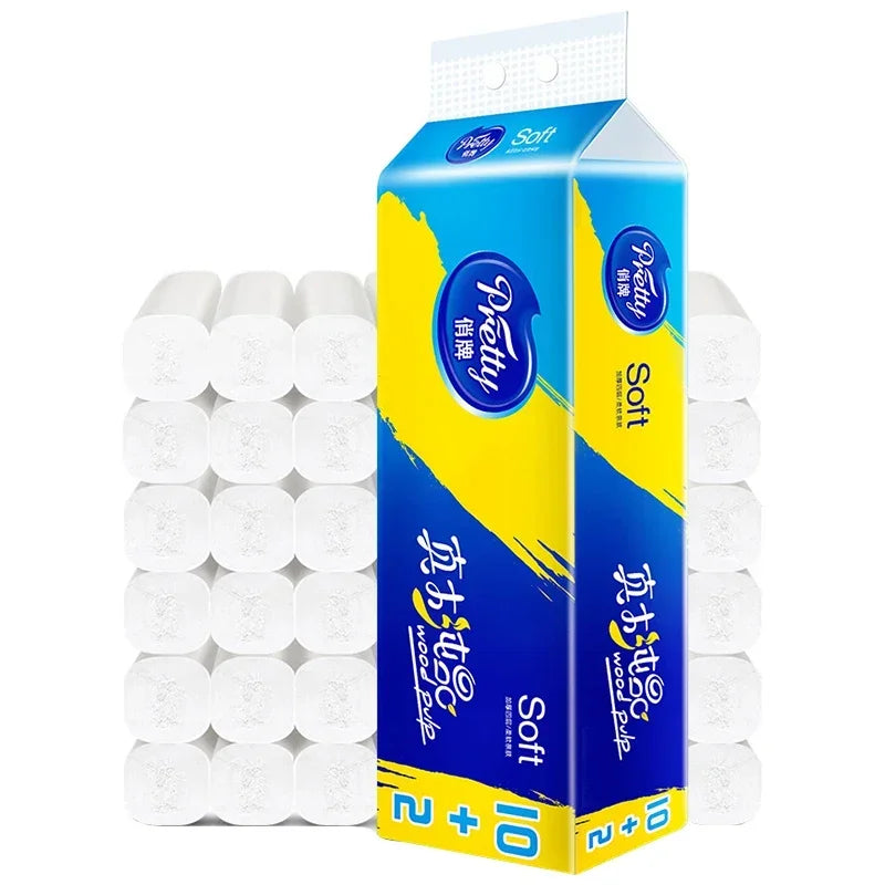 12 Rolls of Full Box of Roll Paper Five Layers of Thickened Core Roll Toilet Paper Toilet Paper