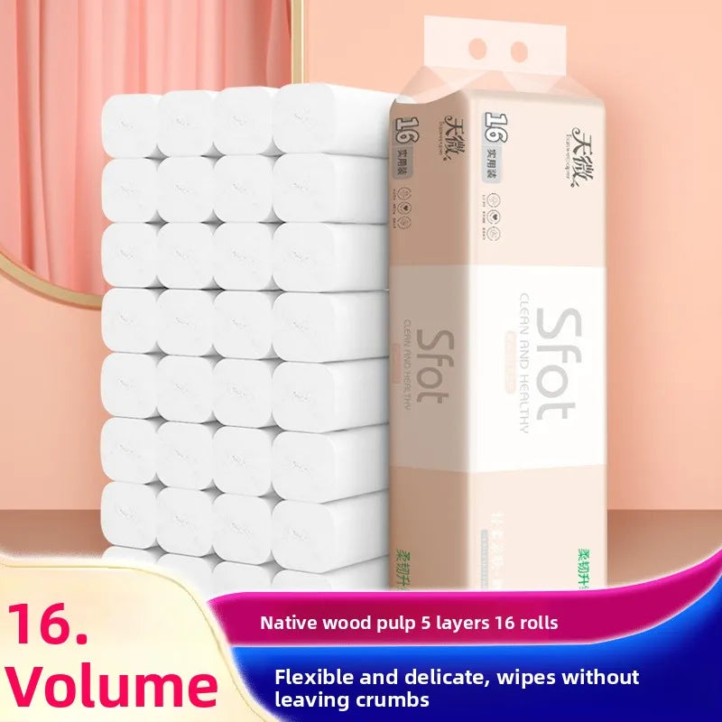 16-32 Rolls Of Roll Paper, Solid Tissue Paper, 5-layer Thick, Household Toilet Paper, Hand Wiping Toilet Paper