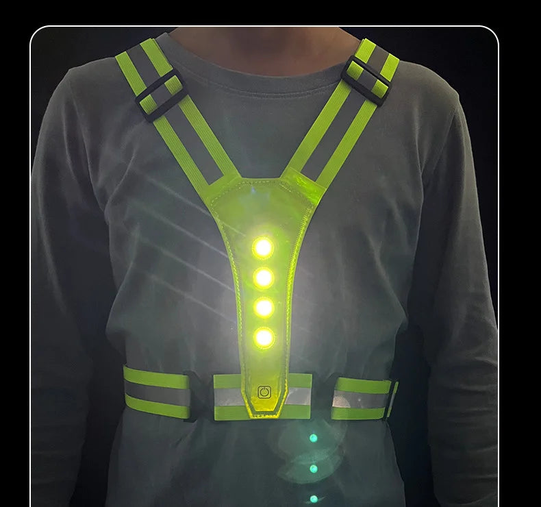 LED Safety Reflective Vest - Adjustable Running Cycling Night Visibility Vest