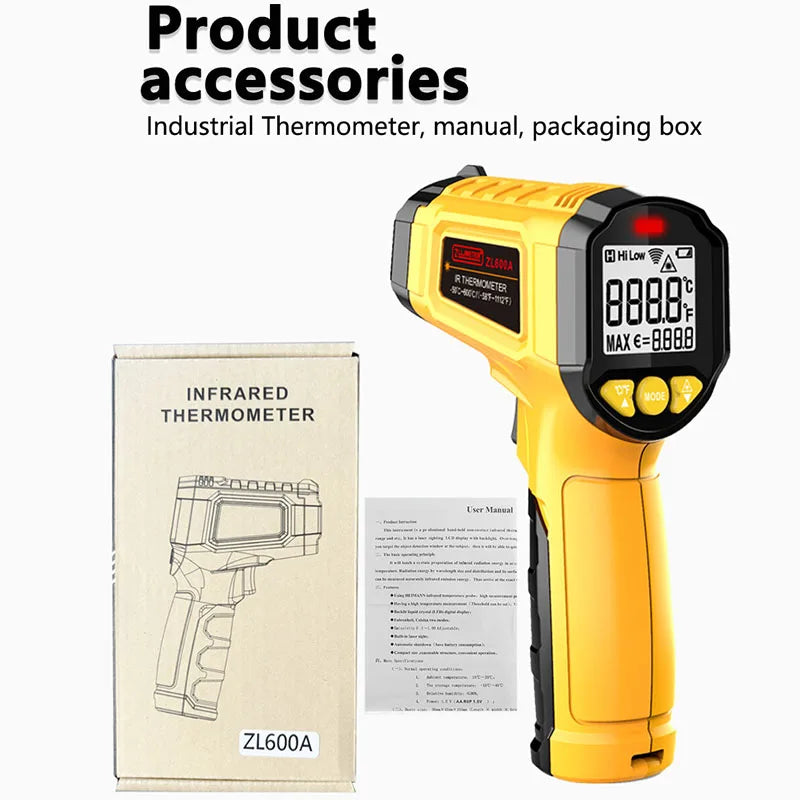 Digital Infrared Thermometer -50~600°C | Non-Contact Laser Temperature Gun Pyrometer