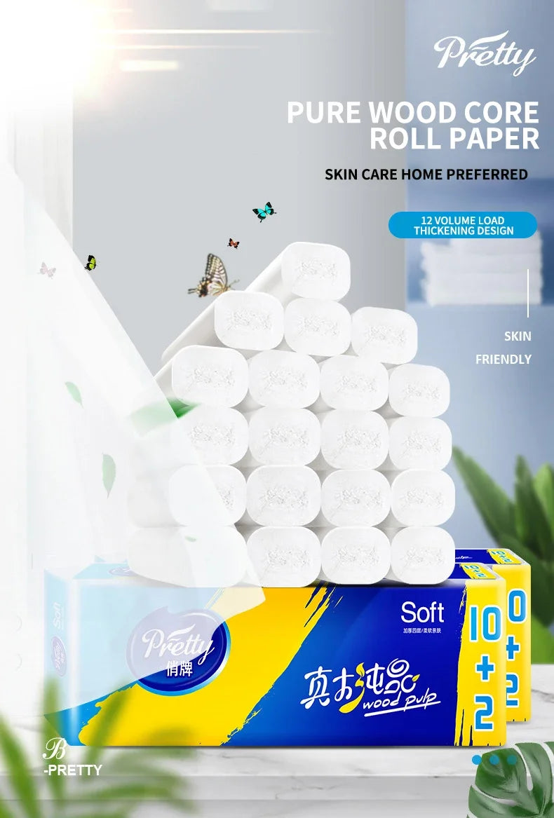 12 Rolls of Full Box of Roll Paper Five Layers of Thickened Core Roll Toilet Paper Toilet Paper