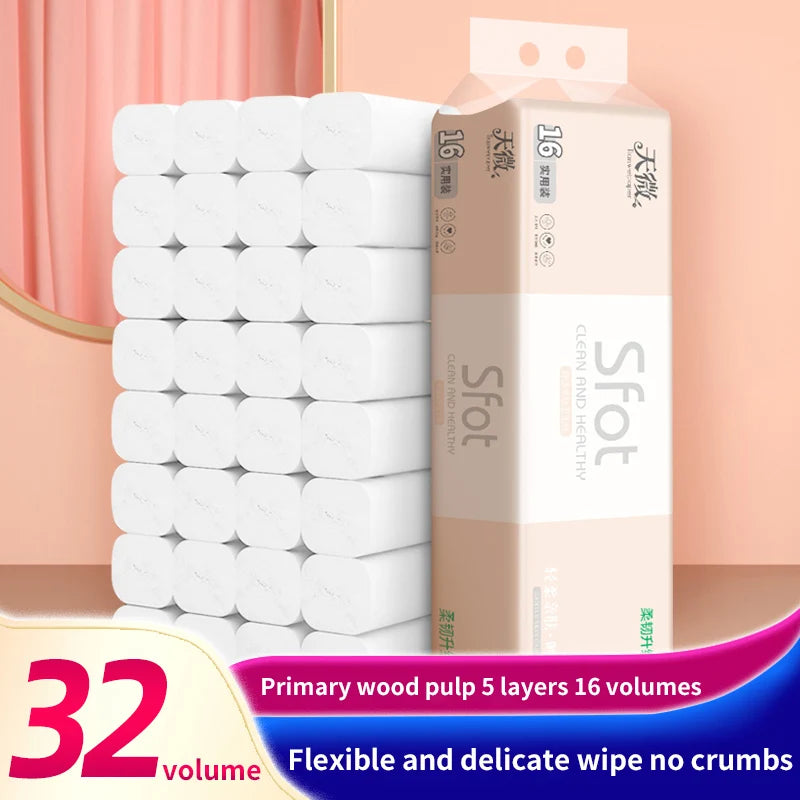 16-32 Rolls Of Roll Paper, Solid Tissue Paper, 5-layer Thick, Household Toilet Paper, Hand Wiping Toilet Paper