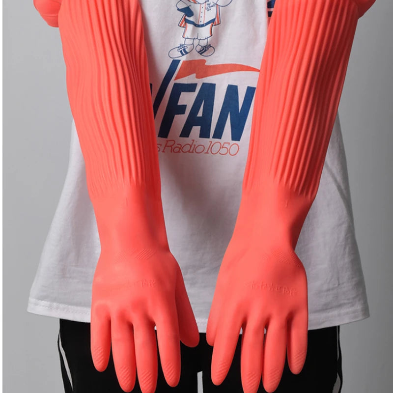 Silicone Dishwashing Gloves with Built-in Scrubber - Extended Length Kitchen Cleaning Gloves