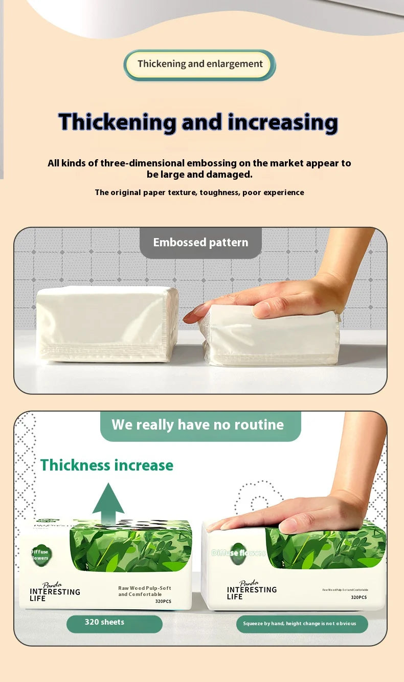 10 Packs of Household Napkins 320 Sheets of Thickened Affordable Load Facial Tissue Paper Logs Clean and Soft Toilet Paper