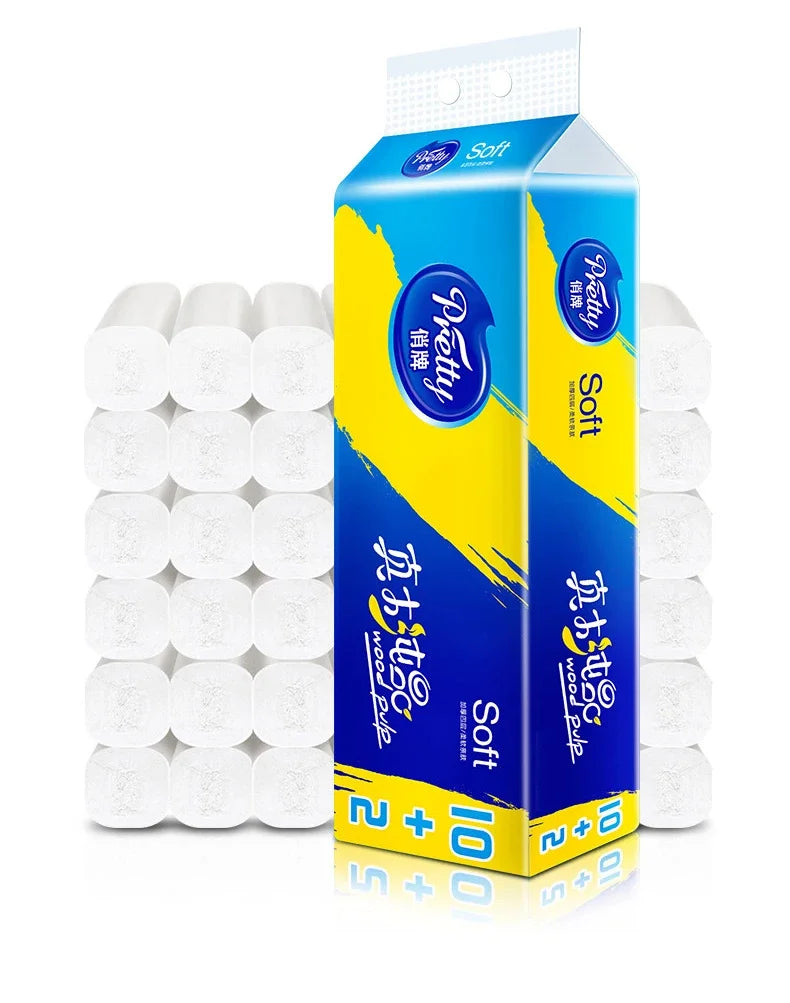 12 Rolls of Full Box of Roll Paper Five Layers of Thickened Core Roll Toilet Paper Toilet Paper