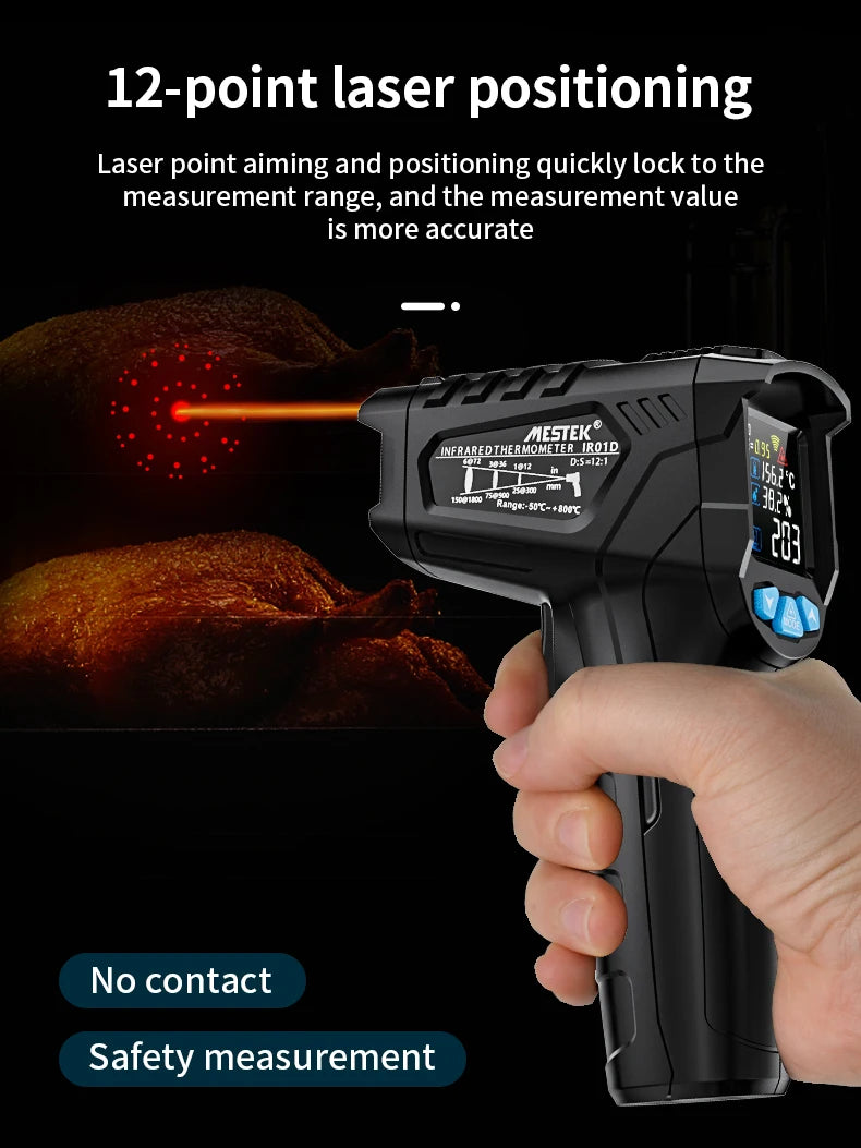 Mestek Digital Infrared Thermometer -50°C to 800°C Non-Contact Laser Temperature Gun