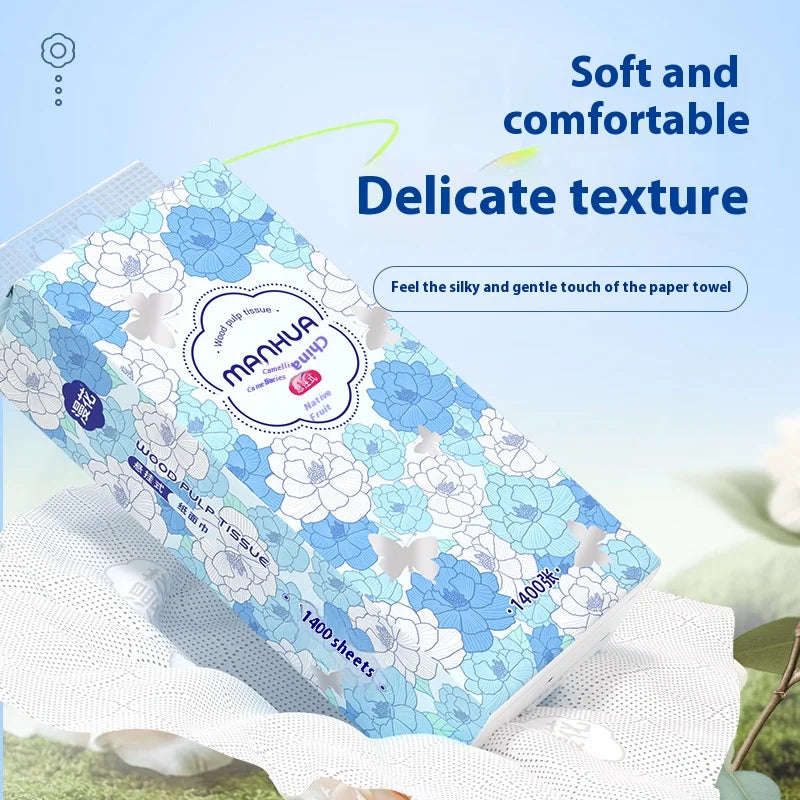 1400 Sheets of Hanging Toilet Paper Family Pack Four Layers of Thickened Paper Towels Original Wood Household Wet and Dry Napkin