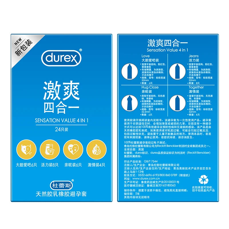 Durex Sensation Value Pack - 4 Types Natural Latex Condoms Variety Pack