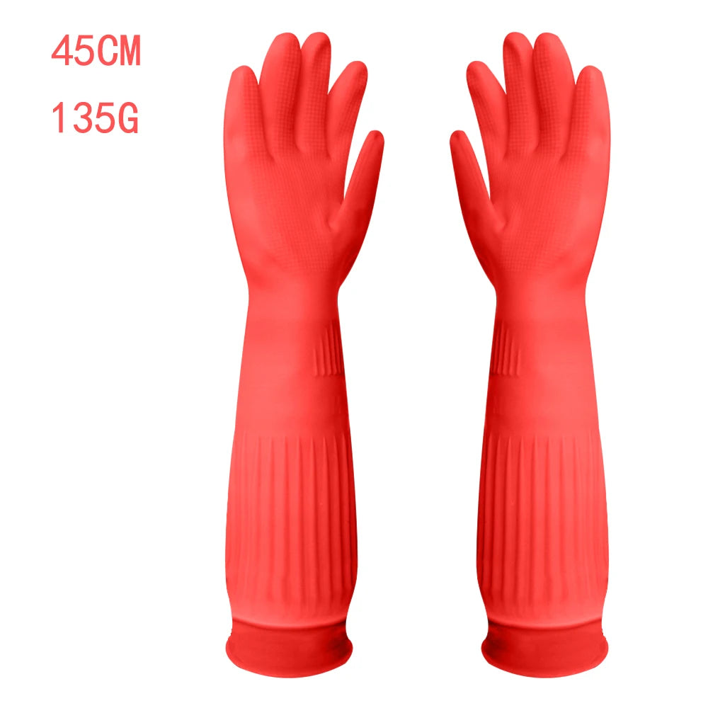 Silicone Dishwashing Gloves with Built-in Scrubber - Extended Length Kitchen Cleaning Gloves