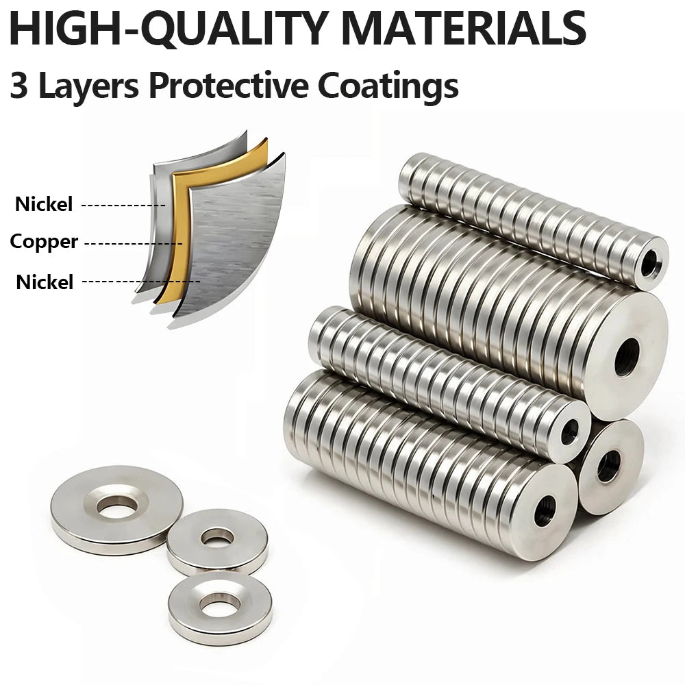 N35 Neodymium Magnets with Countersunk Holes - Super Strong Rare Earth Magnets for DIY