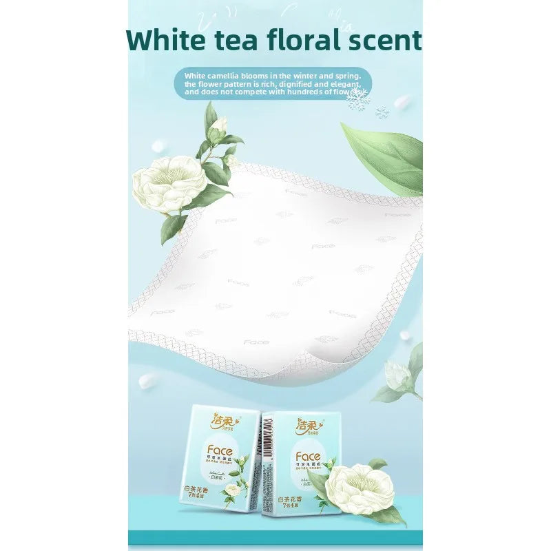 1 Piece 24 Packs; White Tea Floral Handkerchief Paper; Carry A Small Bag With You; Portable Napkins With Thickened Tissue