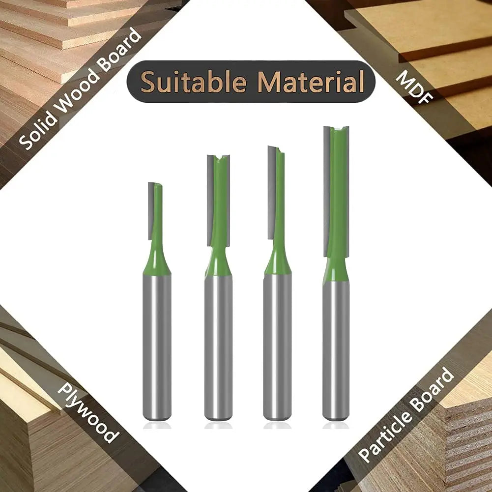 Tungsten Carbide Router Bits 1/4" 6mm Shank - Single & Double Flute Straight Milling Cutter Set