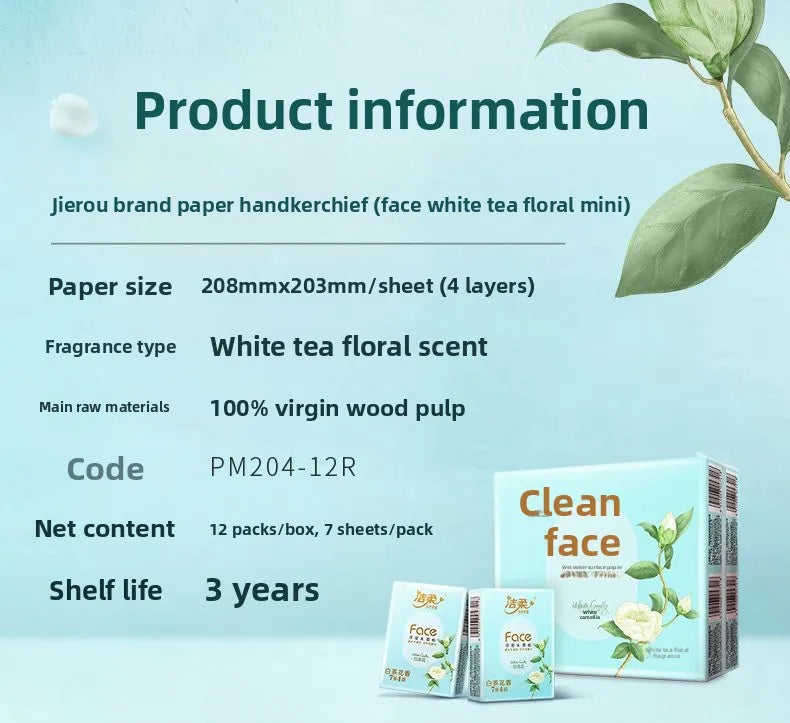 1 Piece 24 Packs; White Tea Floral Handkerchief Paper; Carry A Small Bag With You; Portable Napkins With Thickened Tissue