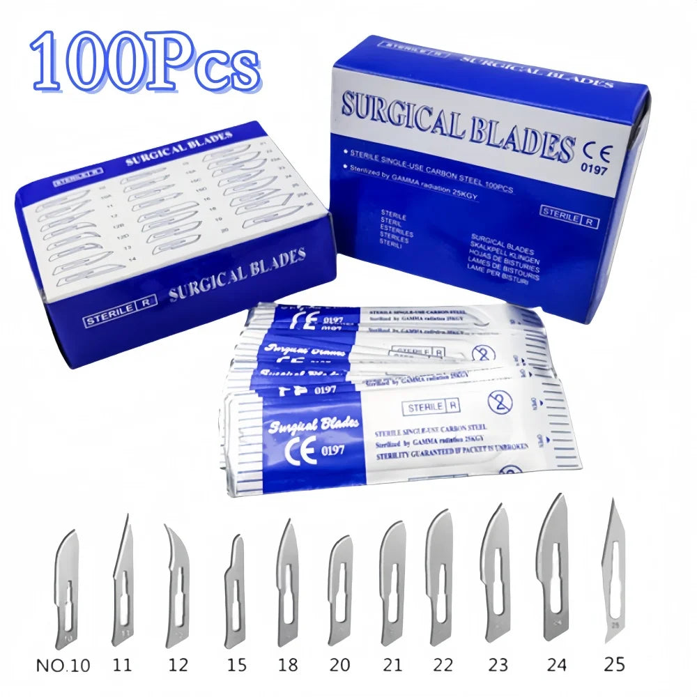 100Pcs Surgical Scalpel Blades Set - Sterilized Medical Grade Blades with Handle for Precision Cutting