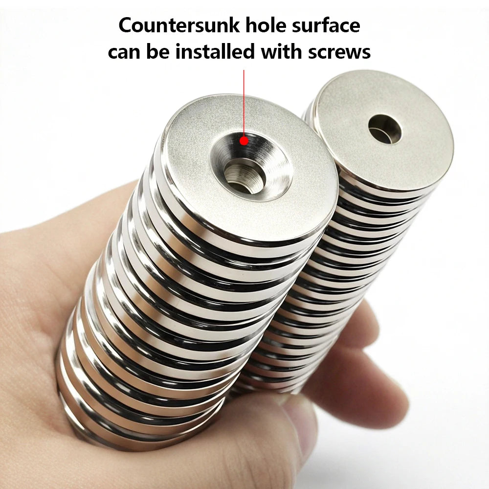 N35 Neodymium Magnets with Countersunk Holes - Super Strong Rare Earth Magnets for DIY