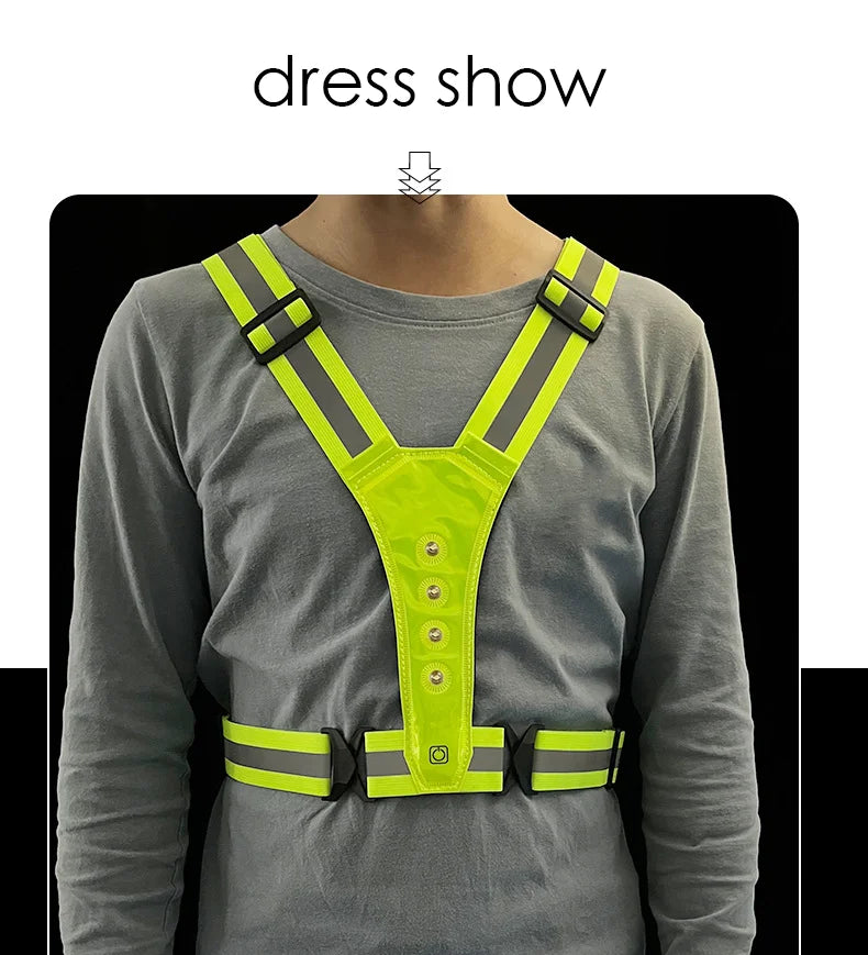 LED Safety Reflective Vest - Adjustable Running Cycling Night Visibility Vest