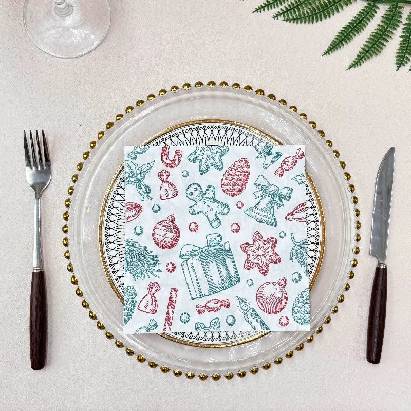 10/20pcs 33cm 2Layer New Christmas Elements Napkins Christmas Gifts Printed Disposable Paper Meal Pads DIY Decoupage Paper
