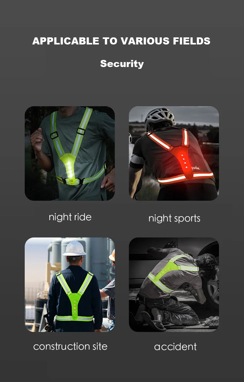 LED Safety Reflective Vest - Adjustable Running Cycling Night Visibility Vest