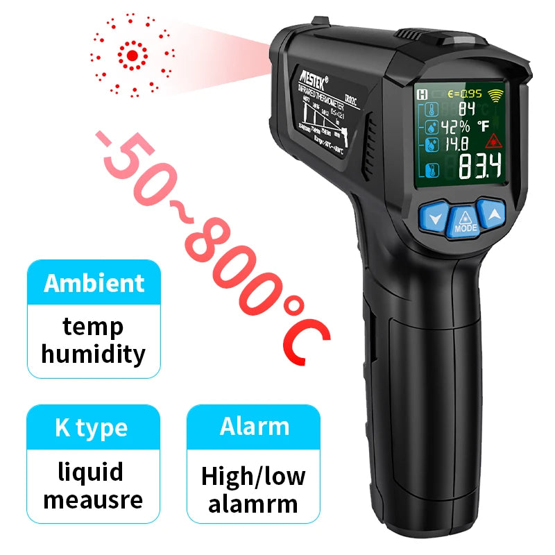 Mestek Digital Infrared Thermometer -50°C to 800°C Non-Contact Laser Temperature Gun