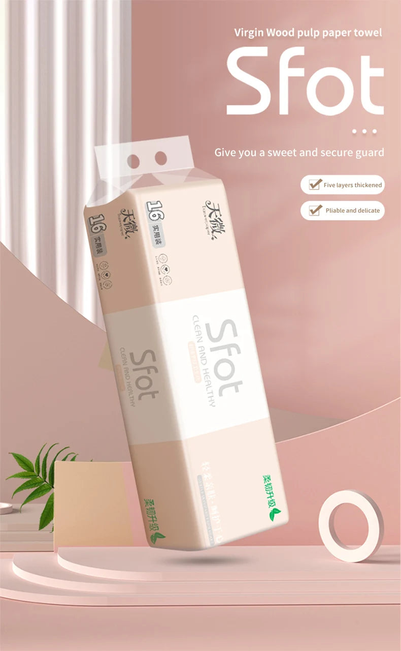 16-32 Rolls Of Roll Paper, Solid Tissue Paper, 5-layer Thick, Household Toilet Paper, Hand Wiping Toilet Paper