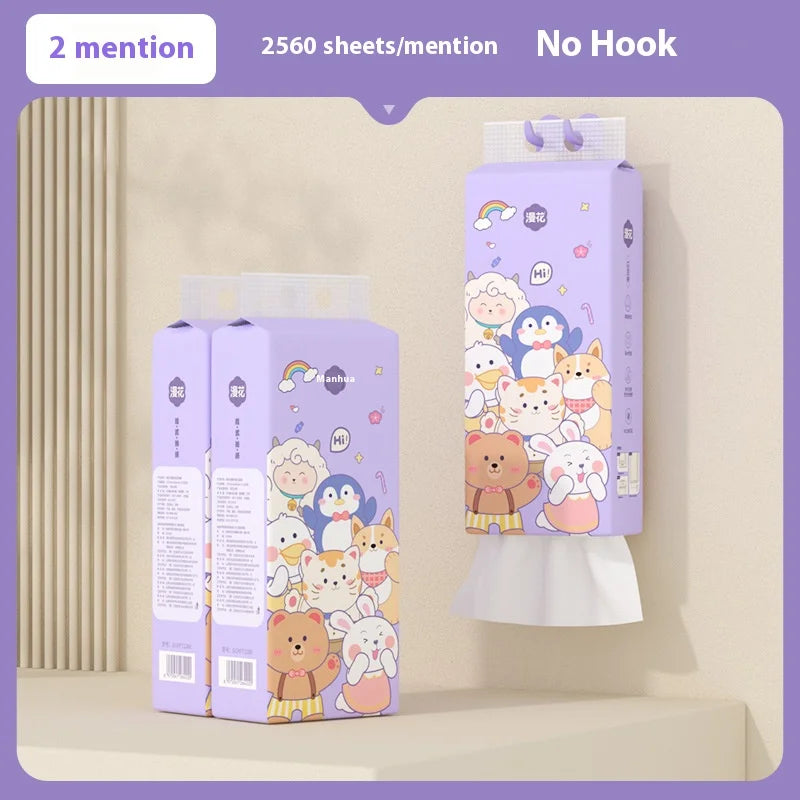 2PCS Family Hanging Paper Towel 4 Layers Thickened Household Napkins Large Capacity Affordable Soft Cartoon Paper Towels