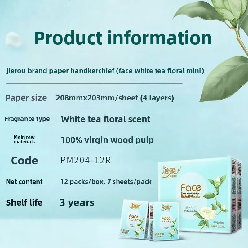1 Piece 24 Packs; White Tea Floral Handkerchief Paper; Carry A Small Bag With You; Portable Napkins With Thickened Tissue