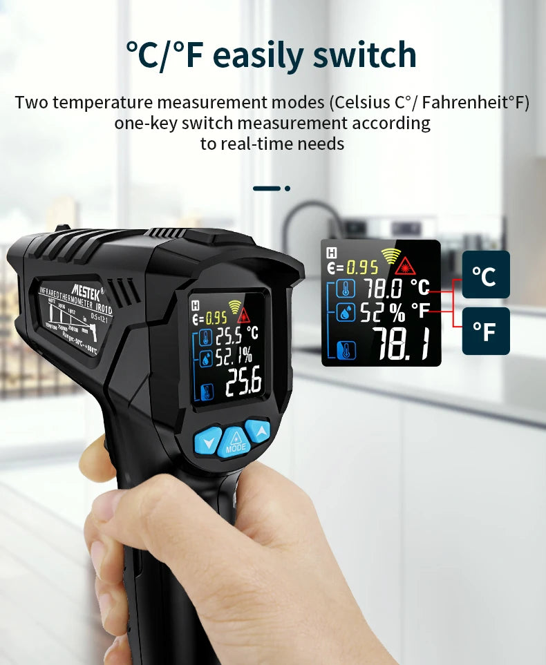 Mestek Digital Infrared Thermometer -50°C to 800°C Non-Contact Laser Temperature Gun