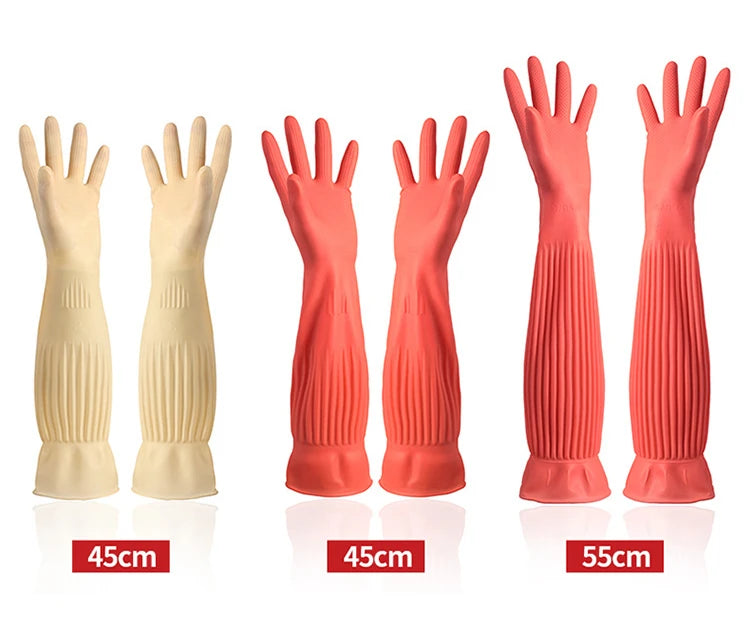 Silicone Dishwashing Gloves with Built-in Scrubber - Extended Length Kitchen Cleaning Gloves