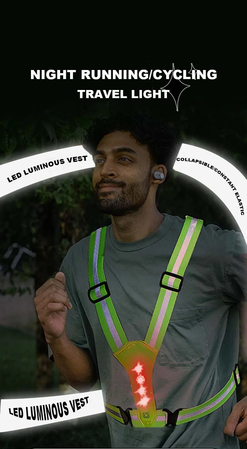 LED Safety Reflective Vest - Adjustable Running Cycling Night Visibility Vest