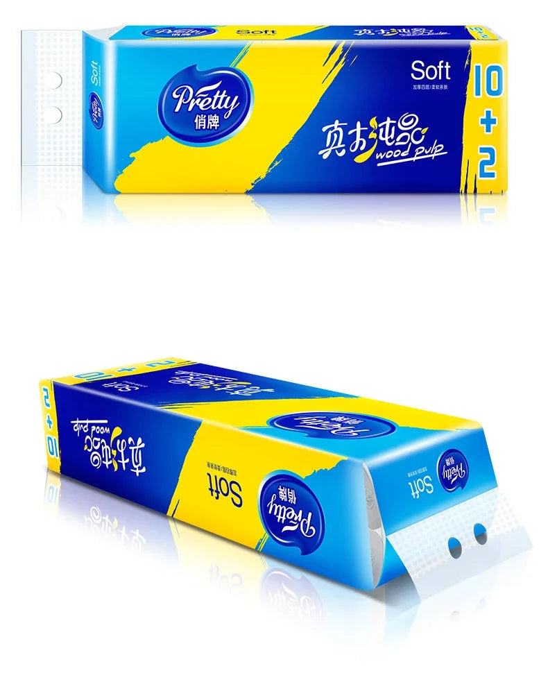 12 Rolls of Full Box of Roll Paper Five Layers of Thickened Core Roll Toilet Paper Toilet Paper