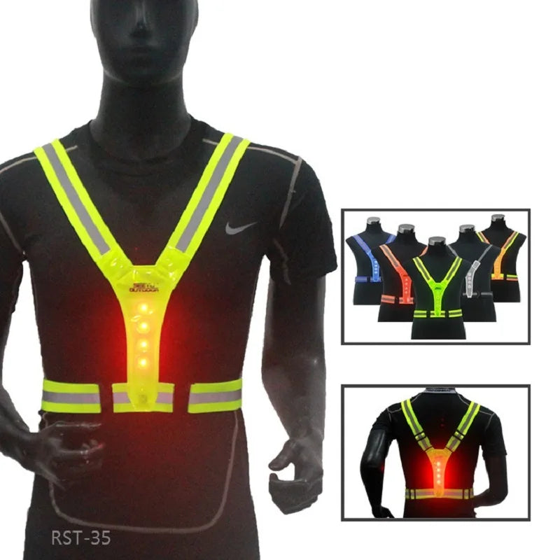LED Safety Reflective Vest - Adjustable Running Cycling Night Visibility Vest