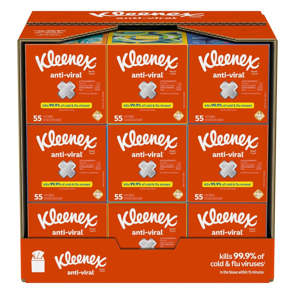 Anti-Viral Facial Tissues, 1 Cube Box, 55 Tissues per Box, 3-Ply