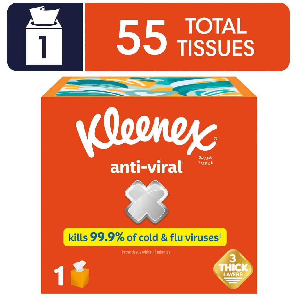 Anti-Viral Facial Tissues, 1 Cube Box, 55 Tissues per Box, 3-Ply