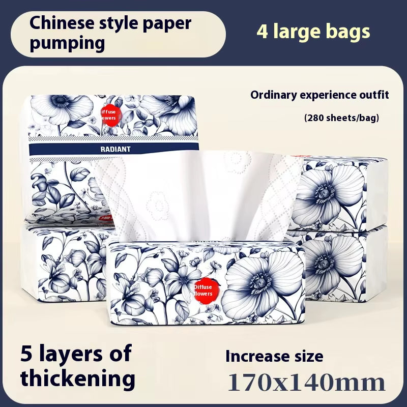 8 Packs of Household Drawer Paper Enlarged and Thickened 400 Napkins Chinese Style Large Pack of Toilet Paper Log Facial Tissue